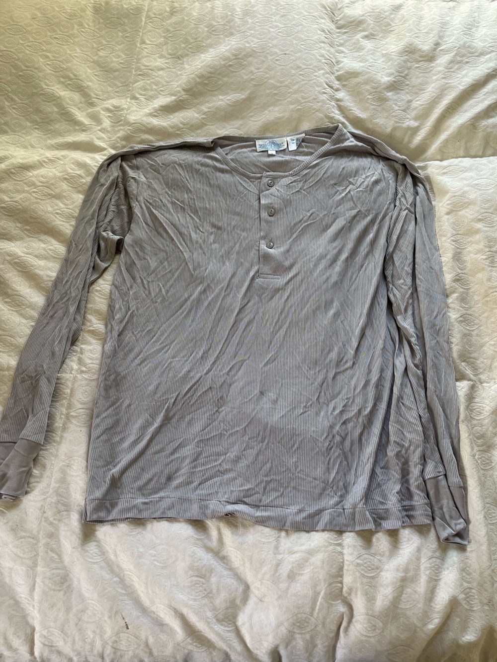 WinterSilks 100% Silk Long-Sleeve Henley Shirt - Gray size large
